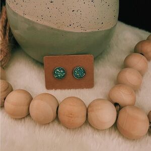 Handmade Sparkling Teal Silver Stud Earrings